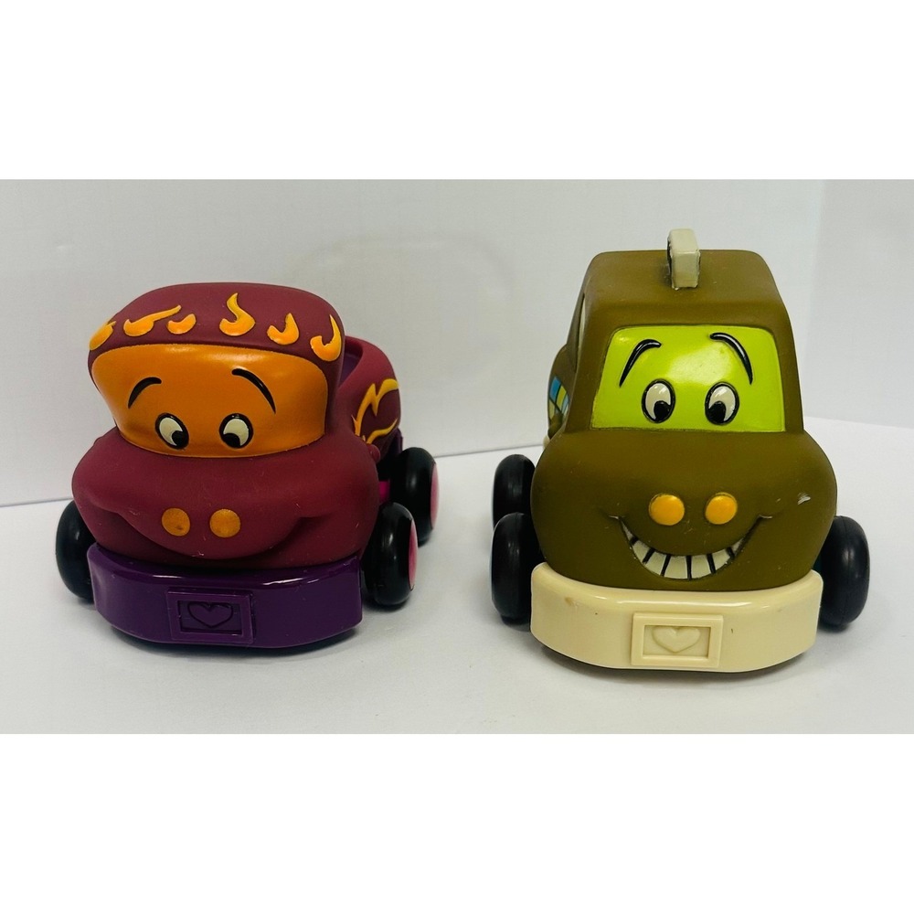 B. Toys Wheeee-ls Soft Pull Back 4" Toy Cars Set Red Flame Truck and Green‎ Taxi